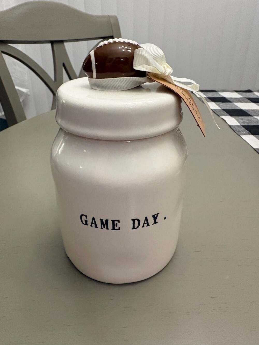 Rae Dunn Game Day Football Canister 7 Inch White Ceramic